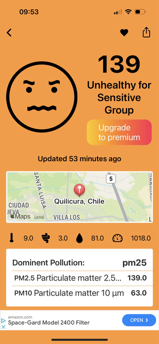 Air quality conditions in Santiago de chile this Sunday morning.