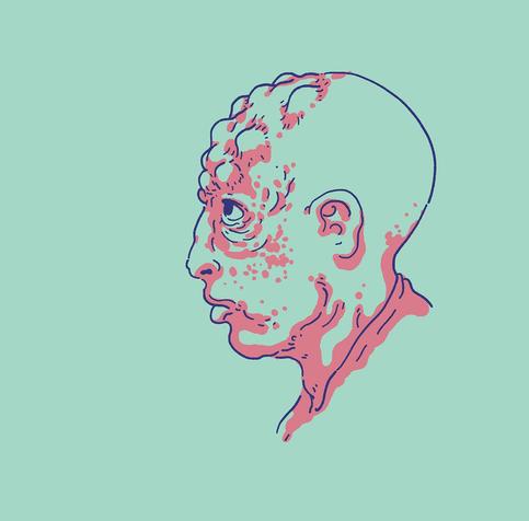 Illustration of a guy with weird bumps on his forehead