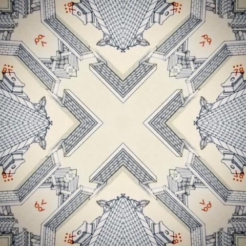 Kaleidoscopic view of an architectural drawing of a Greek monument