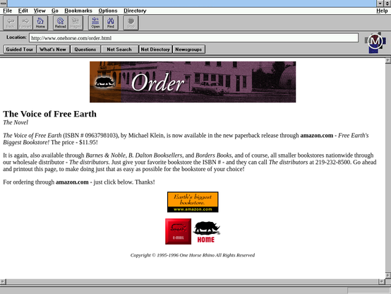 A screengrab of http://www.onehorse.com/order.html from Nov 1996