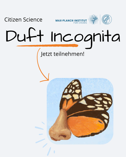 Das Bild zeigt das Logo des Projekts Duft Incognita. Dieses besteht aus einer Nase mit Schmetterlingsflügeln.