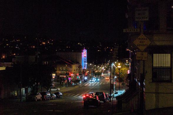 A night photo of the Castro, captured at high ISO