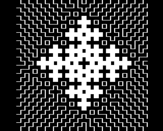 BBC Micro Bot graphics output - A Fibonacci Tile appearing in the fully packed loop diagram