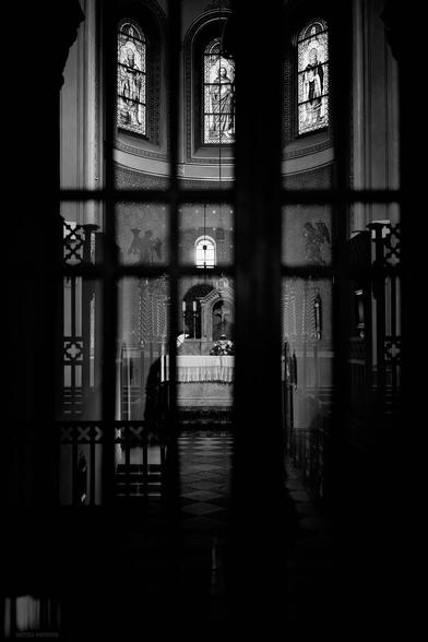 Monochrome interior photograph of a baroque church in Bad Reichenhall, Germany.