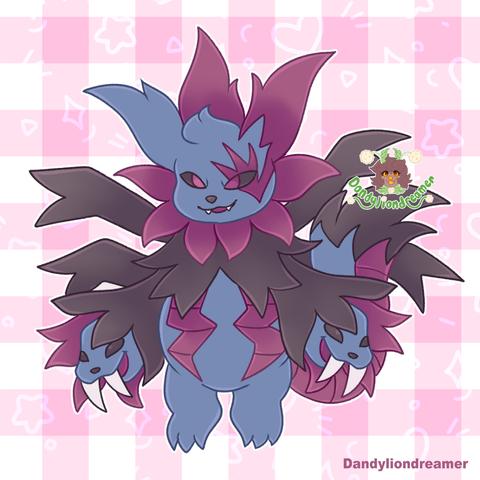 the pokemon zangoos and hydreigon fused together

they have zangooses body and hydreigon features, 4 wings in the back, a pink frilly neck, and arms that are mouths