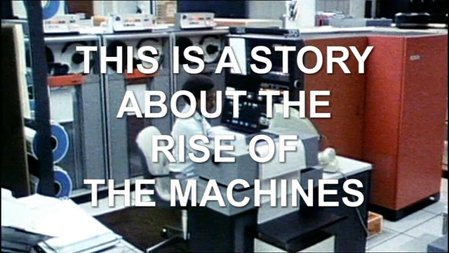 shot from an Adam Curtis documentary, text reads: this is a story about the rise of the machines 
sorry this isn't a very good alt text, when I find time I'll go through the images more thoroughly and describe them!