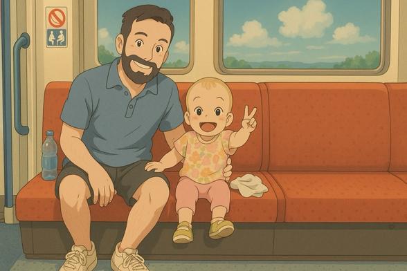 Happy father and toddler on a train journey