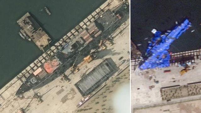 Imatges del vaixell de guerra nord-coreà accidentat durant l'avarada en què va bolcar (Reuters)