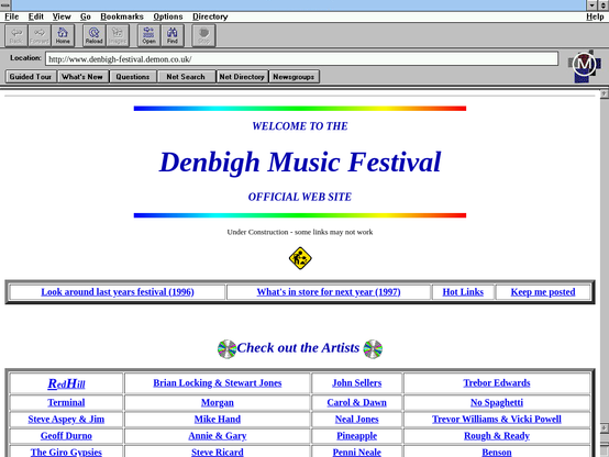 A screengrab of http://www.denbigh-festival.demon.co.uk/ from Dec 1996