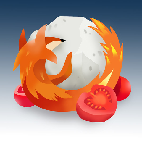 Mozilla firefox logo changed into a mozarella ball with some tomatos around