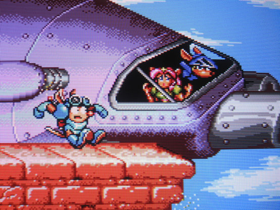 Sparkster is shocked as his evil Rocket Knight rival kidnaps the game's requisite damsel in distress! Who could have expected such a turn of events?
