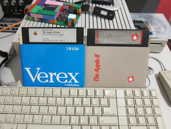 Apple II series original floppies. The Apple at Work, Appleworks Sample Files.