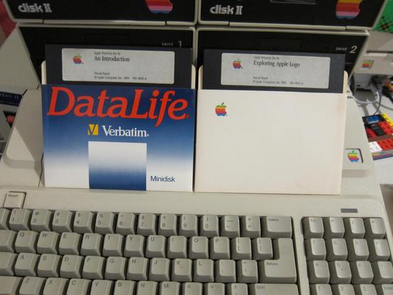 Apple II series original floppies. Apple Presents The Apple IIc intro, Exploring Apple Logo.