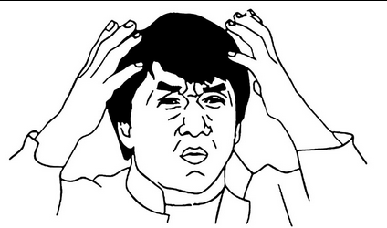 Black and white line art of Jackie Chan looking utterly baffled and befuddled