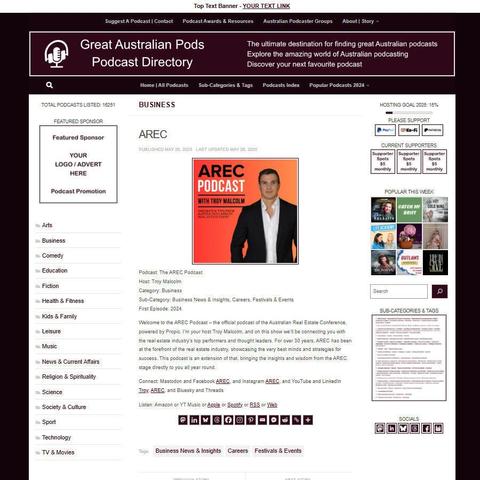 The AREC Podcast
Screenshot of the podcast listing on the Great Australian Pods website