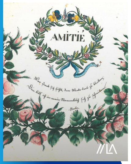 Blumenranken dazwischen Schrift