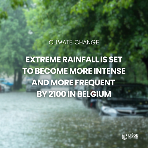 The text : Extreme rainsfall is set to become more intense and more frequent by 2100 in Belgium
The image : Lot of rain
