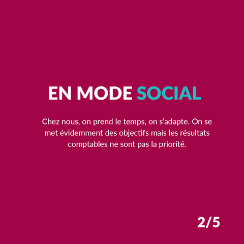 EN MODE SOCIAL
Chez nous, on prend le temps, on s’adapte. On se met évidemment des objectifs, mais les résultats comptables ne sont pas la priorité.