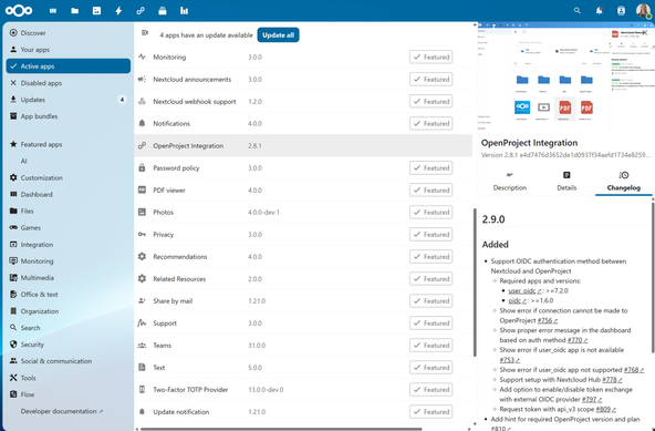 OpenProject integration app for Nextcloud is released in version 2.9.