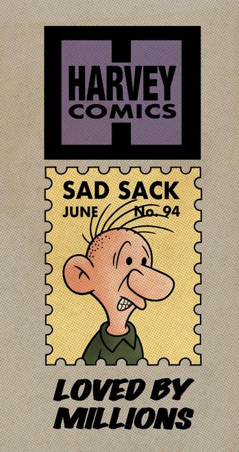 Portrait of a man with a very big nose and an almost bald head. What little hair he has is sticking up in the air, he is wearing a green shirt. Above the portrait is the Harvey Comics logo, below it the words “ Loved by Millions”