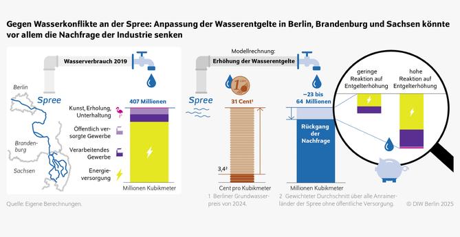 Im Einzugsgebiet der Spree zeichnet sich ein strukturelles Wasserproblem ab. Im Braunkohletagebau abgepumptes und in die Spree eingeleitetes Grundwasser hat zu einem hohen Wasserangebot und zur Steigerung des Wasserverbrauchs von Industrie und Haushalten geführt. Dagegen wurden die Kosten der Wasserversorgung, insbesondere der Tagebaupumpen, den Verbrauchern von Braunkohlestrom auferlegt. 

Nicht von ungefähr zitiert der Koalitionsvertrag von CDU, CSU und SPD die durch Sachsen, Brandenburg und Berlin fließende Spree als eines der größten regionalen Probleme der Wasserknappheit in Deutschland.