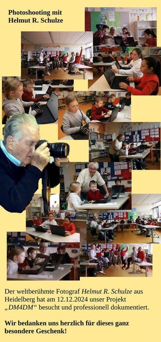 Helmut R. Schulze mit Fotos aus dem Unterricht nach dem Dielheimer Modell für Digitale Mündigkeit "DM4DM".