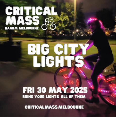 Text as in the main message, over image of a person on a bike at night, with pink lights along the frame and on the wheels