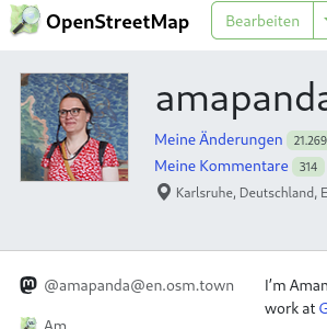A screenshot of a small part of my OSM profile page, showing a link to my mastodon profile directly built in.