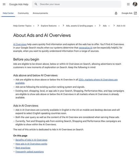 Google Ads new help document on Ads on AI Overviews and AI experiences