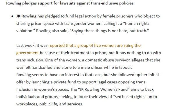 Rowling pledges support for lawsuits against trans-inclusive policies

JK Rowling has pledged to fund legal action by female prisoners who object to sharing prison space with transgender women, calling it a “human rights violation.” Rowling also said, “Saying these things is not hate, but truth.”
Last week, it was reported that a group of five women are suing the government because of their treatment in prison, but it has nothing to do with trans inclusion. One of the women, a domestic abuse survivor, alleges that she was left handcuffed and alone to a male officer while in labour.

Rowling seems to have no interest in that case, but she followed up her initial offer by launching a private fund to support legal cases opposing trans inclusion in women’s spaces. The “JK Rowling Women’s Fund” aims to back individuals and groups seeking to force their view of “sex-based rights” on to workplaces, public life, and services.