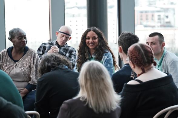 Jade Thirlwall of Little Mix bonds with the interviewers on ITV's The Assembly.