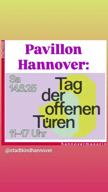 Das Bild zeigt eine Werbeanzeige für den "Tag der offenen Türen" am Pavillon Hannover. Der Hintergrund ist in einem warmen Gelbton gehalten, der sich von einem rosafarbenen Rand abgrenzt. In der Mitte des Bildes steht in großen, violetten Buchstaben "Pavillon Hannover:". Darunter ist in grüner Schrift "Sa 14.6.25" zu lesen, was den Samstag, den 14. Juni 2025, angibt. Der Text "Tag der offenen Türen" ist in großen, schwarzen Buchstaben überlappende geometrische Formen auf einem lilafarbenen Hintergrund platziert. Die Uhrzeit "11-17 Uhr" ist in grüner Schrift angegeben. Am unteren Rand des Bildes befindet sich ein roter Streifen mit der Textzeile "[@]stadtkindhannover" und "hannovermagazin" in weißer Schrift. Die Anzeige ist modern und farbenfroh gestaltet, um Aufmerksamkeit zu erregen.

Bereitgestellt von @altbot, privat und lokal generiert mit Ovis2-8B

🌱 Energieverbrauch: 0.290 Wh