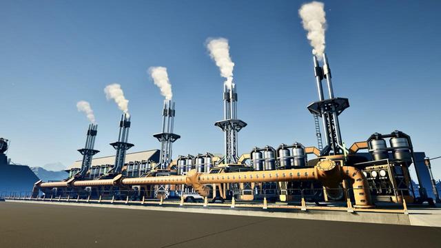 Five fuel generators with white smoke coming out of the stacks.