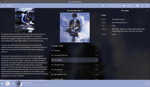 Screen shot of music player for Sex & Death