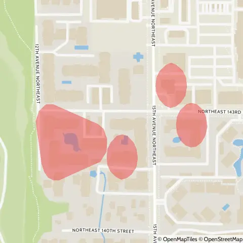 A map showing the location of the outage, centered around Northeast 143rd Street in the Executive Estates area.