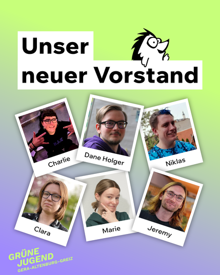 Unser neuer Vorstand: Charlie, Dane Holger, Niklas, Clara, Marie, Jeremy.