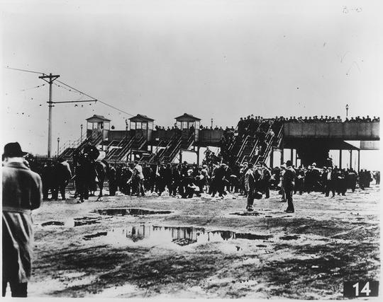 The incident at the pedestrian overpass at the River Rouge Plant. By Unknown author or not provided - U.S. National Archives and Records Administration, Public Domain, https://commons.wikimedia.org/w/index.php?curid=16629599