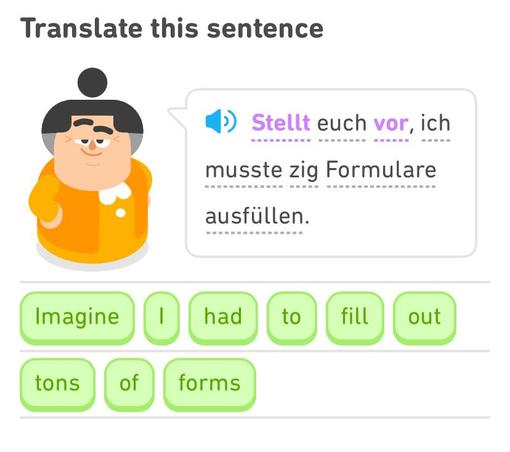 Translate this sentence:

German: Stellt euch for, ich musste zig Formulare ausfüllen.

English: Imagine I had to fill out tons of forms.