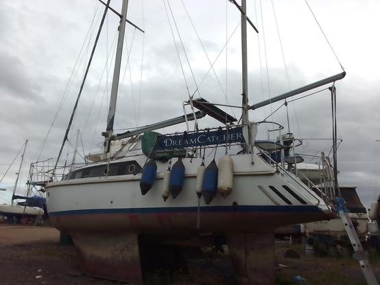 Dreamcatcher number one in the yard, recently sold through the brokerage here, has a quite unique interior. Ketch rigged deep bilge Keeler. Very interesting yacht if you like twin keels.