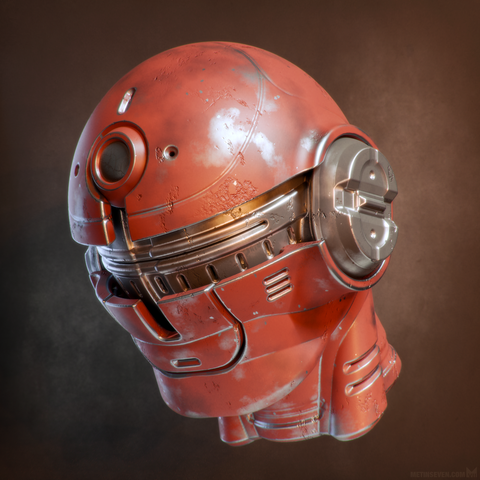 3D rendering of a science fiction mech head concept model.