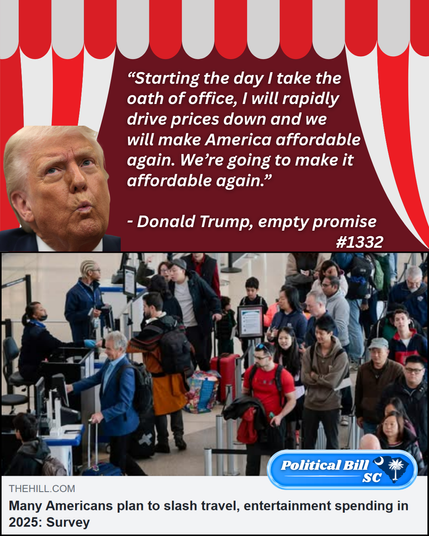 “Starting the day I take the oath of office, I will rapidly drive prices down and we will make America affordable again. We’re going to make it affordable again.” - Donald Trump, empty promise #1332