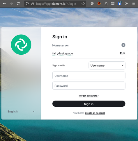 The "Sign in" form now has gained a dropdown "Sign in with" ("Username" is selected), followed by two text boxes "Username" and "Password", followed by a "Forgot password?" link, big black "Sign in" button, followed by "New here?" and a "Create an account" link.