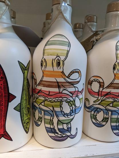 Colourful octopus olive oil bottle