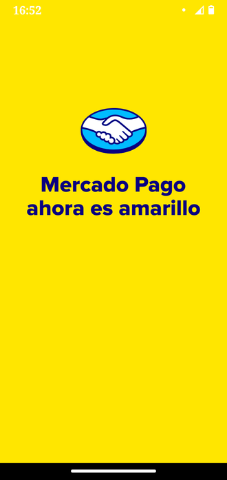Captura de pantalla de la aplicación de Mercado Pago, en donde dice: «Mercado Pago ahora es amarillo».