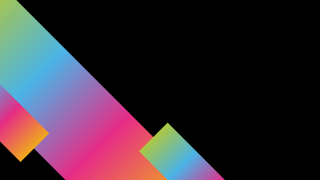 Auf deckend schwarzem Grund liegen drei angeschnittene Balken mit kräftigen Farbverläufen von saftigem Grün über helles Blau und knalliges Magenta zu einem warmen Orange.
