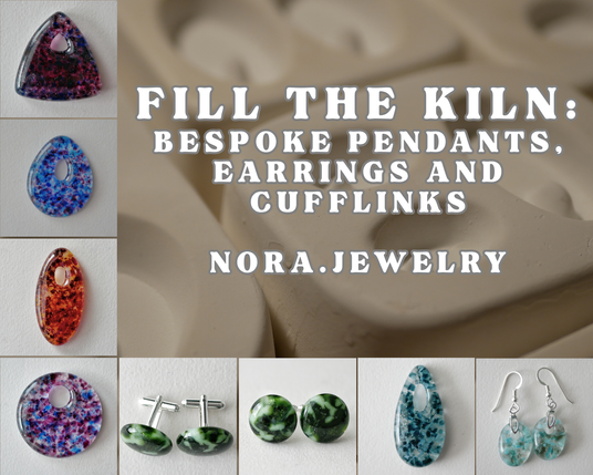 fill the kiln:
bespoke pendants,
earrings and cufflinks

nora.jewelry

images of each pendant design, cufflinks and earrings surround a picture of the kiln full of empty molds. you must fill the molds