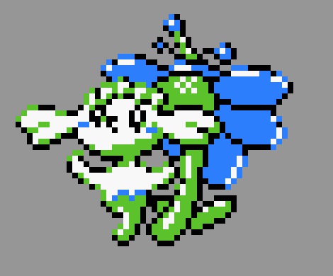 pixel art of flabebe blue flower in the pokemon gold/silver style