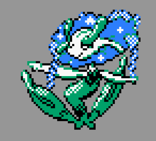 pixel art of florges blue flower in the pokemon gold/silver style