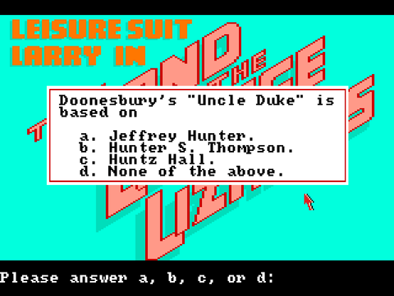 Leisure Suit Larry, Screenshot, Age verification question #1