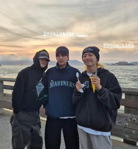 Photo of I.N, Seungmin and Felix sightseeing in Seattle